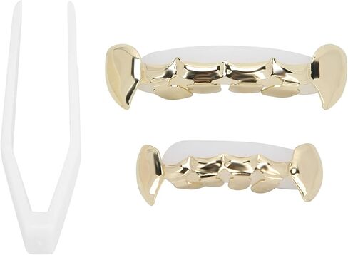 Plated Gold Grillz, Teeth Brace Decoration, Halloween Teeth with 2 Silicon Molding Bars Different 3 Colors Fake Teeth Brace for Halloween Parties/Hip Hop Fashion Shows/Music Concerts(Gold) in Saudi Arabia