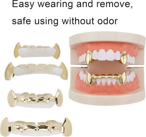 Plated Gold Grillz, Teeth Brace Decoration, Halloween Teeth with 2 Silicon Molding Bars Different 3 Colors Fake Teeth Brace for Halloween Parties/Hip Hop Fashion Shows/Music Concerts(Gold) in Saudi Arabia