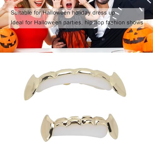 Plated Gold Grillz, Teeth Brace Decoration, Halloween Teeth with 2 Silicon Molding Bars Different 3 Colors Fake Teeth Brace for Halloween Parties/Hip Hop Fashion Shows/Music Concerts(Gold) in Saudi Arabia
