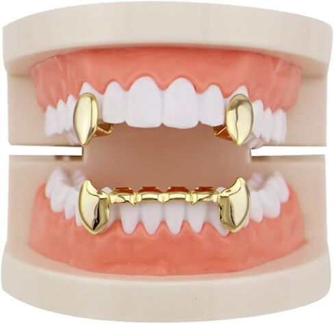 Plated Gold Grillz, Teeth Brace Decoration, Halloween Teeth with 2 Silicon Molding Bars Different 3 Colors Fake Teeth Brace for Halloween Parties/Hip Hop Fashion Shows/Music Concerts(Gold) in Saudi Arabia