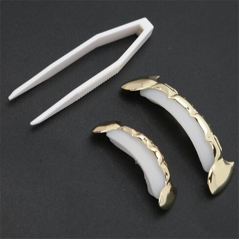 Plated Gold Grillz, Teeth Brace Decoration, Halloween Teeth with 2 Silicon Molding Bars Different 3 Colors Fake Teeth Brace for Halloween Parties/Hip Hop Fashion Shows/Music Concerts(Gold) in Saudi Arabia