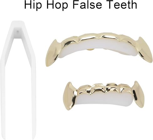 Plated Gold Grillz, Teeth Brace Decoration, Halloween Teeth with 2 Silicon Molding Bars Different 3 Colors Fake Teeth Brace for Halloween Parties/Hip Hop Fashion Shows/Music Concerts(Gold) in Saudi Arabia
