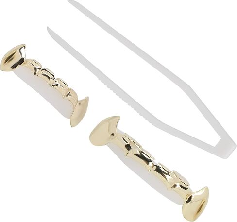 Plated Gold Grillz, Teeth Brace Decoration, Halloween Teeth with 2 Silicon Molding Bars Different 3 Colors Fake Teeth Brace for Halloween Parties/Hip Hop Fashion Shows/Music Concerts(Gold) in Saudi Arabia