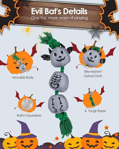 Halloween Dog Toys, Funny Squeaky Dog Toys, Plush Stuffed Dog Toys for Small Medium Large Dogs, Puppy Chew Toys for Teething, Dog Rope Toys, Dog Toys for Boredom, Entertaining - Bat in Saudi Arabia