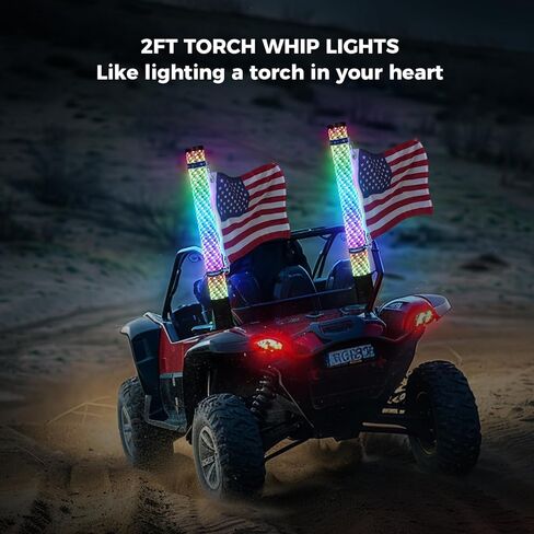 2PCS 2FT RGB LED Whip Light with Extra Stop Turn Reverse Light, Remote & App Control, DIY Chasing Patterns, Safety Antenna Lighted Whips for ATV UTV Polaris RZR Can-am, 2 Year Warranty in Kuwait