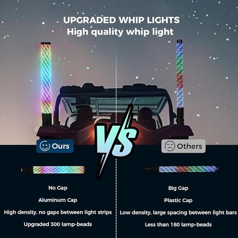 2PCS 2FT RGB LED Whip Light with Extra Stop Turn Reverse Light, Remote & App Control, DIY Chasing Patterns, Safety Antenna Lighted Whips for ATV UTV Polaris RZR Can-am, 2 Year Warranty in Kuwait