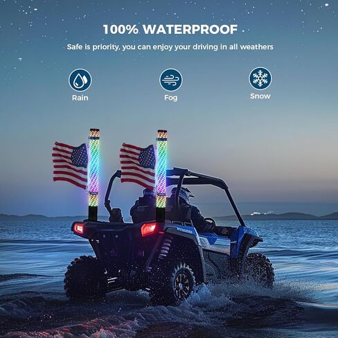 2PCS 2FT RGB LED Whip Light with Extra Stop Turn Reverse Light, Remote & App Control, DIY Chasing Patterns, Safety Antenna Lighted Whips for ATV UTV Polaris RZR Can-am, 2 Year Warranty in Kuwait
