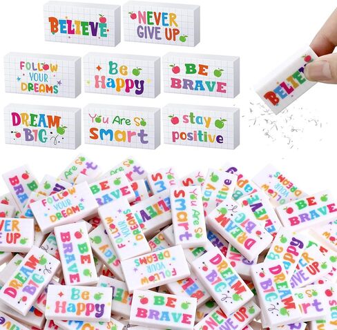 100 Pcs Inspirational Pencil Erasers Bulk for Kids Fun Motivational Eraser School Supplies Back to School Office Supplies for Classroom Office Teacher Artists (Lovely) in Kuwait
