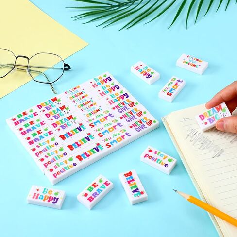 100 Pcs Inspirational Pencil Erasers Bulk for Kids Fun Motivational Eraser School Supplies Back to School Office Supplies for Classroom Office Teacher Artists (Lovely) in Kuwait