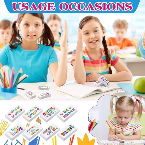 100 Pcs Inspirational Pencil Erasers Bulk for Kids Fun Motivational Eraser School Supplies Back to School Office Supplies for Classroom Office Teacher Artists (Lovely) in Kuwait