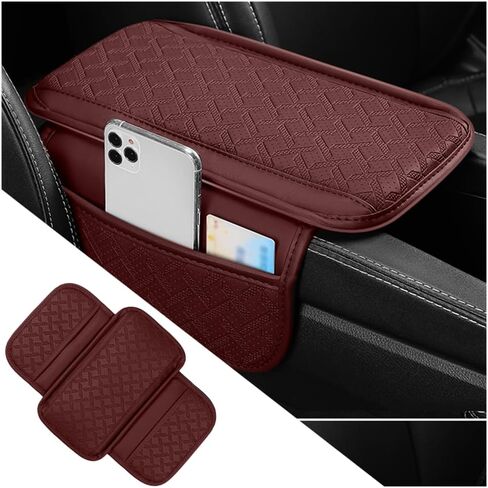 Car Armrest Cover with Pocket Organizer,Leather Middle Console Cover Distributes Elbow Stress,Upgraded Center Console Armrest Cover Increase Car Storage for Most Cars (Black) in Saudi Arabia
