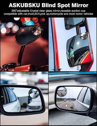 مرايا النقطة العمياء 2 حزمة، 2 بوصة مرآة سيارة صغيرة مستديرة العمياء 360 دوران قابلة للتعديل مقاومة للماء HD زجاج محدب مرآة الرؤية الخلفية لا يوجد كأس شفط لاصق مرآة جانبية للسيارة لشاحنة سيارات الدفع الرباعي in Kuwait