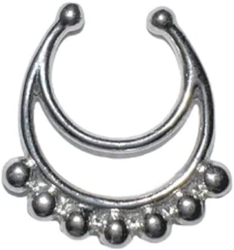 Pierced Owl 316L Stainless Steel Beaded Double Hoop Clip On Non-Piercing Septum Ring in Saudi Arabia