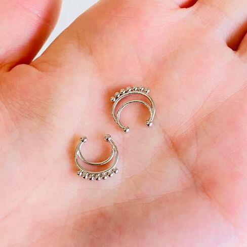 Pierced Owl 316L Stainless Steel Beaded Double Hoop Clip On Non-Piercing Septum Ring in Saudi Arabia