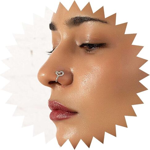 Punk Love Heart Clip On Nose Ring Vintage CZ Heart Fake Nose Ring Gold Hollow Heart Nose Cuff Hoop Ring Non Pierced Nose Ring Jewelry for Women in Saudi Arabia