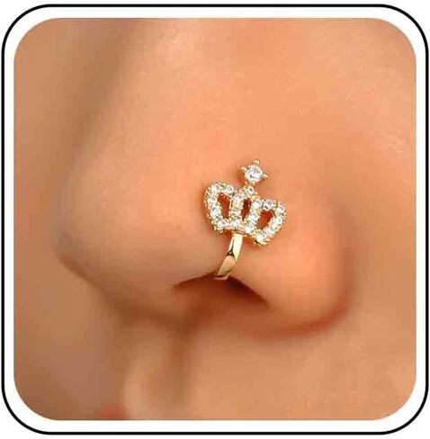 Vintage Crystal Crown Nose Ring Rhinestone Crown Nose Cuff Cz Copper African Nose Ring Fake Non Pierced Nose Ring Jewelry for Women in Saudi Arabia