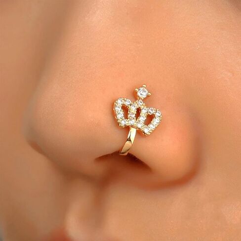 Vintage Crystal Crown Nose Ring Rhinestone Crown Nose Cuff Cz Copper African Nose Ring Fake Non Pierced Nose Ring Jewelry for Women in Saudi Arabia