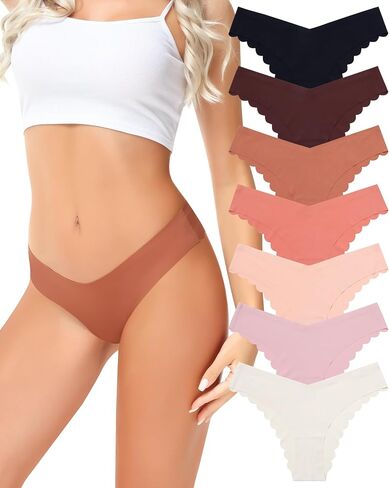 LEVAO Women Seamless Hipster Cheeky Bikini No Show Underwear Sexy Stretch V-Waist Hipster Wavy Sides Invisible Panties 5 Pack in Saudi Arabia