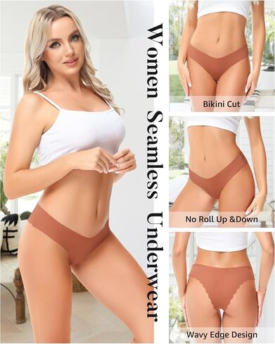 LEVAO Women Seamless Hipster Cheeky Bikini No Show Underwear Sexy Stretch V-Waist Hipster Wavy Sides Invisible Panties 5 Pack in Saudi Arabia