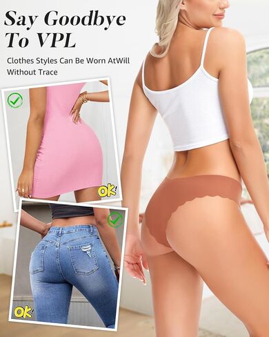 LEVAO Women Seamless Hipster Cheeky Bikini No Show Underwear Sexy Stretch V-Waist Hipster Wavy Sides Invisible Panties 5 Pack in Saudi Arabia