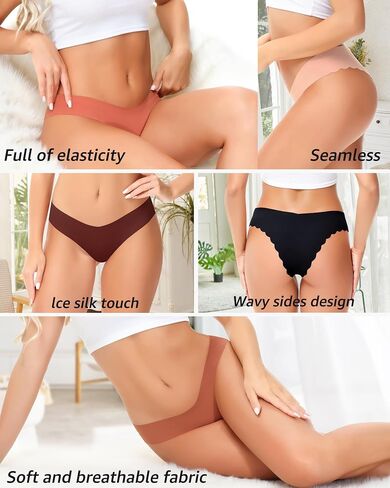 LEVAO Women Seamless Hipster Cheeky Bikini No Show Underwear Sexy Stretch V-Waist Hipster Wavy Sides Invisible Panties 5 Pack in Saudi Arabia
