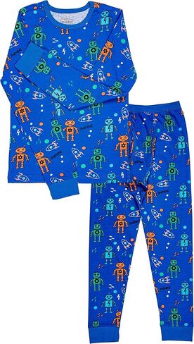 مجموعة Trimfit بيجامة من القطن العضوي الكبير مكونة من قطعتين بأكمام طويلة وطبعة روبوت in Kuwait