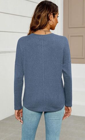 Halife Women's Long Sleeve Tunic Tops Drop Shoulder Crewneck Trendy Basic Fall Shirts in Saudi Arabia
