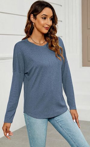 Halife Women's Long Sleeve Tunic Tops Drop Shoulder Crewneck Trendy Basic Fall Shirts in Saudi Arabia