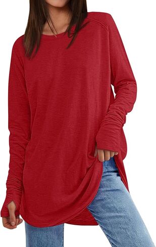 AUTOMET Womens Long Sleeve Shirts Crew Neck Casual Tshirts Fall Fashion Tops Loose Fit Lightweight Y2k Outfits Clothes in Saudi Arabia