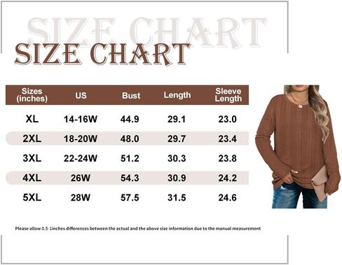RITERA Plus Size Womens Tops Cable Knit Sweaters Casual Long Sleeve Lightweight Pullover Sweater Tops XL-5XL in Saudi Arabia