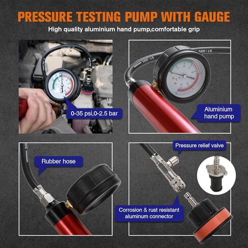 جهاز اختبار ضغط الرادياتير العالمي وقطع جهاز اختبار ضغط الرادياتير صندوق أدوات محمول باللونين الأزرق والأحمر، يتوفر نوعان (34 قطعة) in Kuwait