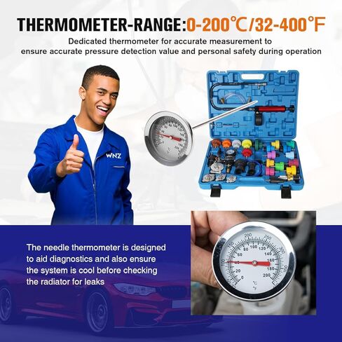 جهاز اختبار ضغط الرادياتير العالمي وقطع جهاز اختبار ضغط الرادياتير صندوق أدوات محمول باللونين الأزرق والأحمر، يتوفر نوعان (34 قطعة) in Kuwait