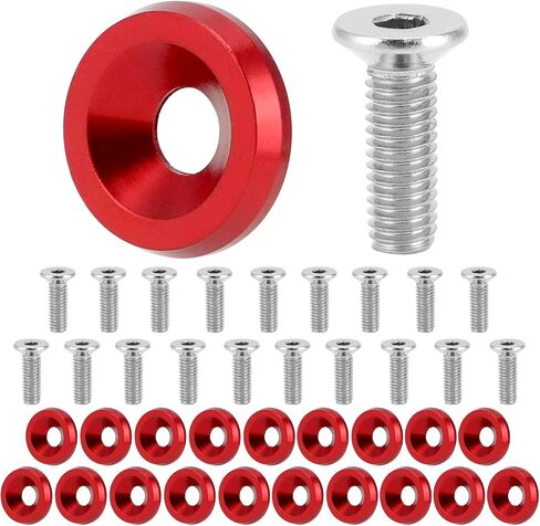 QWORK Red Aluminum Alloy Fender Washer and Stainless Steel Bolt Set - M6x20MM 20-Piece- CNC Billet Anodized Finish Ideal for Vehicles’ Fenders, Bumpers, and Engine Bay in Saudi Arabia