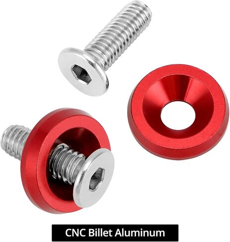 QWORK Red Aluminum Alloy Fender Washer and Stainless Steel Bolt Set - M6x20MM 20-Piece- CNC Billet Anodized Finish Ideal for Vehicles’ Fenders, Bumpers, and Engine Bay in Saudi Arabia