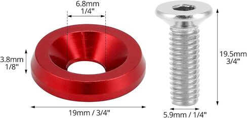 QWORK Red Aluminum Alloy Fender Washer and Stainless Steel Bolt Set - M6x20MM 20-Piece- CNC Billet Anodized Finish Ideal for Vehicles’ Fenders, Bumpers, and Engine Bay in Saudi Arabia