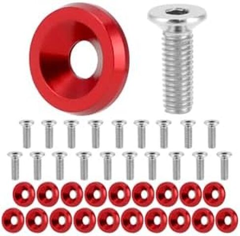 QWORK Red Aluminum Alloy Fender Washer and Stainless Steel Bolt Set - M6x20MM 20-Piece- CNC Billet Anodized Finish Ideal for Vehicles’ Fenders, Bumpers, and Engine Bay in Saudi Arabia