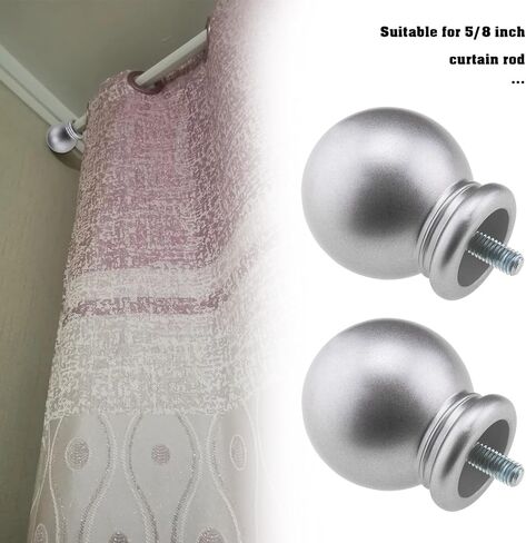 خلق فكرة 2PCS الفضة جولة قضيب الستارة النهاية الستارة القطب الكرة نهاية M5 موضوع قطر استبدال قبعات نهاية الرأس الزخرفية للمنزل مكتب 5/8 بوصة قضيب الستارة in Saudi Arabia