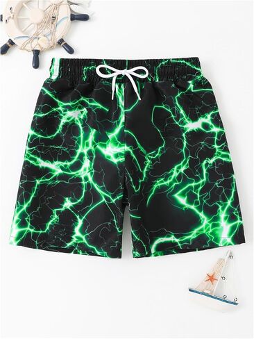 Milumia Boy's Lightning Print Drawstring Waist Straight Leg Swims Trunks Beach Bathing Shorts in Saudi Arabia