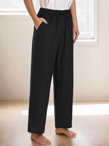 Latuza Women's Petite Length Linen Pants Wide Leg Lounge Pants in Saudi Arabia