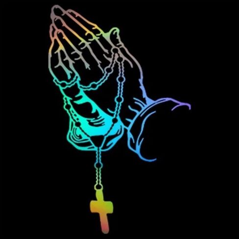 Road Rage Premium Vehicle Decals – Praying Hands & Rosary Sticker - Car, Truck, Computer, Wall, any clean smooth surface - 6 Year Permanent Outdoor Vinyl Perfect for Bumper Stickers, Easy Application (color) in Saudi Arabia
