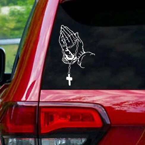 Road Rage Premium Vehicle Decals – Praying Hands & Rosary Sticker - Car, Truck, Computer, Wall, any clean smooth surface - 6 Year Permanent Outdoor Vinyl Perfect for Bumper Stickers, Easy Application (color) in Saudi Arabia