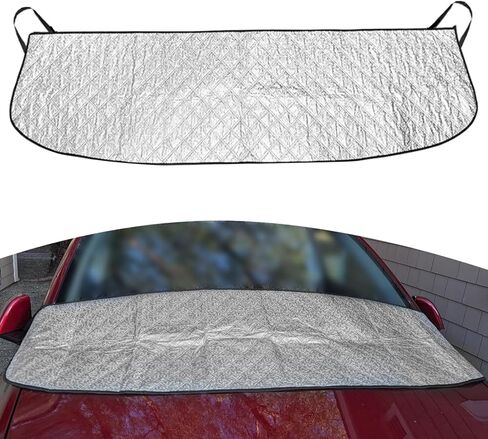 غطاء أمامي فضي للسيارة، حماية من الأوراق المتساقطة، الغبار، غطاء شمسي مقاوم للرياح ومقاوم للماء لجميع المواسم، شريط مطاطي + امتصاص، عالمي لمعظم السيارات وسيارات الدفع الرباعي (66.9 بوصة × 17.7 بوصة) in Kuwait