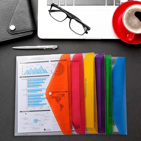 36pcs Plastic Envelopes for Documents,A4+ Clear Plastic Envelopes with Snap Closure,Letter Size A4 File Envelopes,Colorful Flaps Clear Document Pouch,Plastic File Folders for Office,School,Home in Saudi Arabia