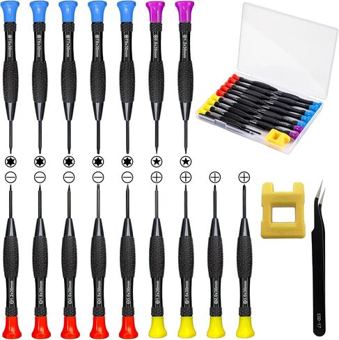 18PCS Mini Precision Screwdriver Set With Case, Lengnoyp Magnetic Small Flathead Phillips Pentalobe Torx Star Screwdriver Set Kit and Tweezers for Repairing Computer Eyeglass Phone Watch in Saudi Arabia