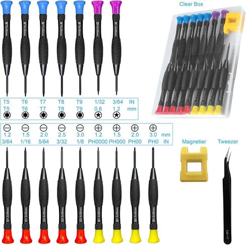 18PCS Mini Precision Screwdriver Set With Case, Lengnoyp Magnetic Small Flathead Phillips Pentalobe Torx Star Screwdriver Set Kit and Tweezers for Repairing Computer Eyeglass Phone Watch in Saudi Arabia
