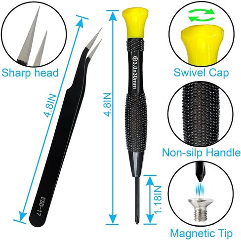 18PCS Mini Precision Screwdriver Set With Case, Lengnoyp Magnetic Small Flathead Phillips Pentalobe Torx Star Screwdriver Set Kit and Tweezers for Repairing Computer Eyeglass Phone Watch in Saudi Arabia