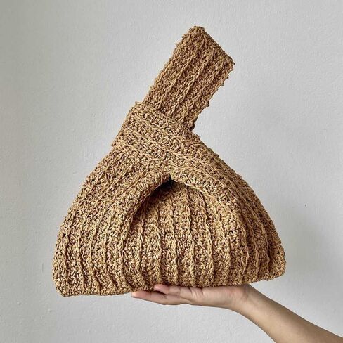 The Raffia Knot Bag, Raffia Wristlet, Crochet Summer Wrist Bag, Vacation Handbag, Crochet Raffia Handbag, Beach Handbag, Crochet Knot Bag, Beige in Saudi Arabia