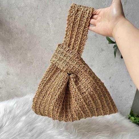 The Raffia Knot Bag, Raffia Wristlet, Crochet Summer Wrist Bag, Vacation Handbag, Crochet Raffia Handbag, Beach Handbag, Crochet Knot Bag, Beige in Saudi Arabia