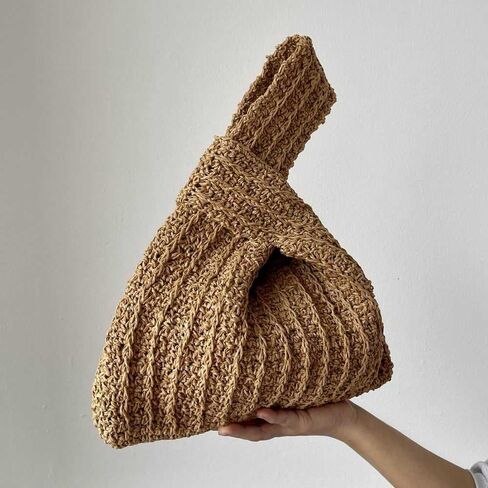 The Raffia Knot Bag, Raffia Wristlet, Crochet Summer Wrist Bag, Vacation Handbag, Crochet Raffia Handbag, Beach Handbag, Crochet Knot Bag, Beige in Saudi Arabia