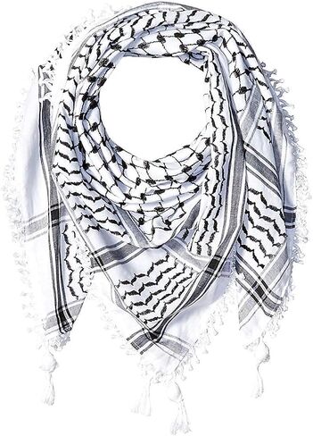 الخاني وشاح عربي فاخر 100% فلسطين شماغ كوفية 47 بوصة × 47 بوصة وشاح عربي مصنوع لفلسطين أبيض وأسود in Saudi Arabia